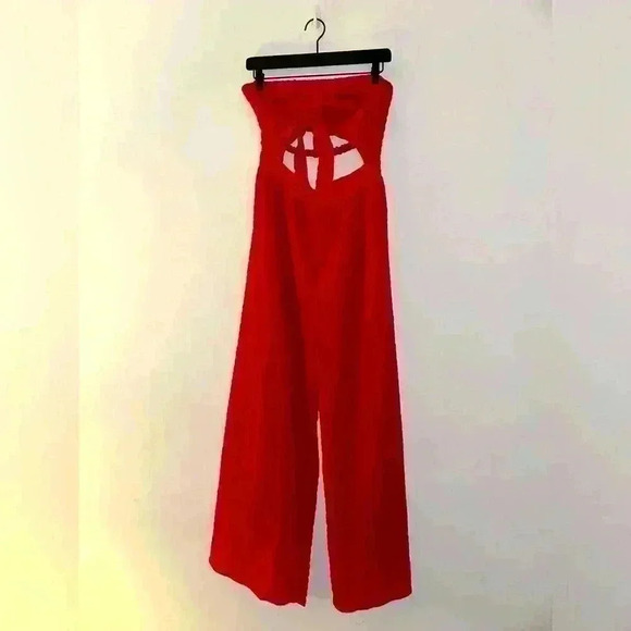 Spring Garden Red Strapless Wide-Leg Jumpsuit - Picture 2 of 6